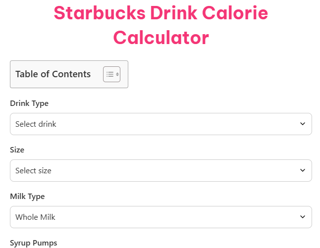 starbucks drink calorie calculator